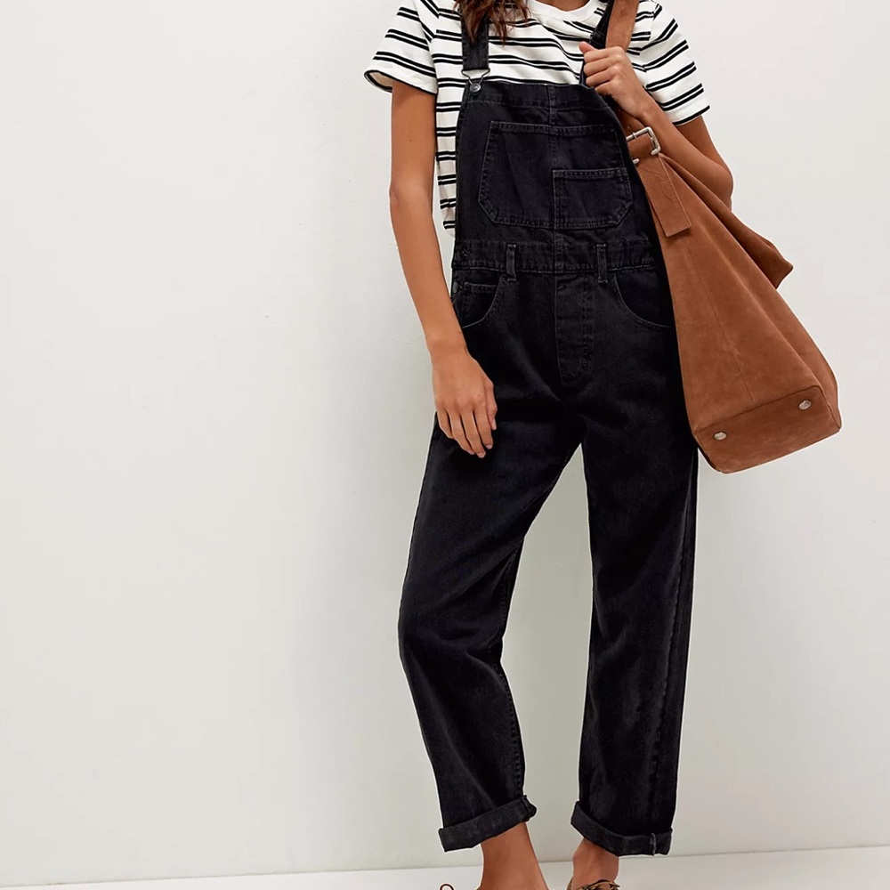 Free people ziggy black denim overalls